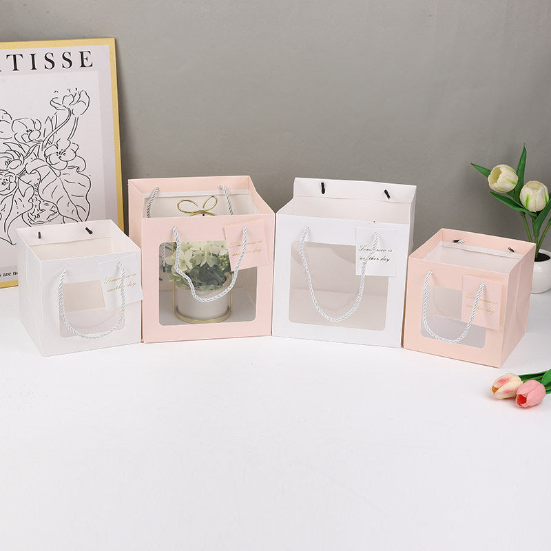 10pcs-Jumbo Thickened Square Gift Bags, Clear Cellophane Flower Bouquet Tote Bags, Plant Pot Wrapping Bags
