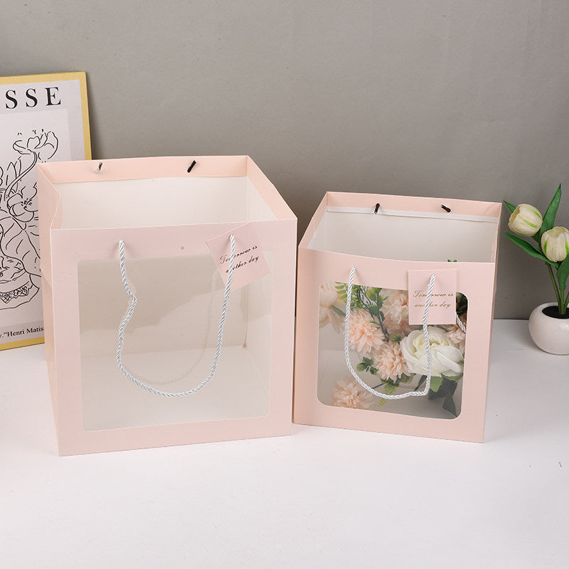 10pcs-Jumbo Thickened Square Gift Bags, Clear Cellophane Flower Bouquet Tote Bags, Plant Pot Wrapping Bags