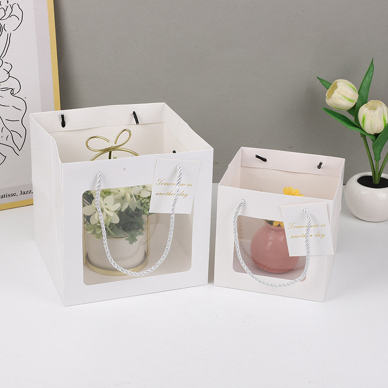 10pcs-Jumbo Thickened Square Gift Bags, Clear Cellophane Flower Bouquet Tote Bags, Plant Pot Wrapping Bags
