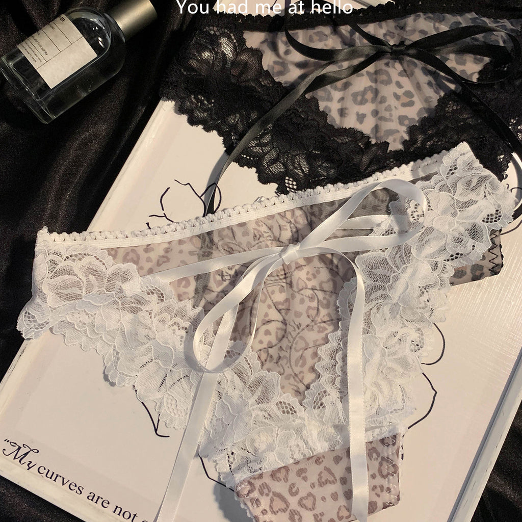 Sexy Cut-Out Lace Panties with Leopard Print - 3-Pack