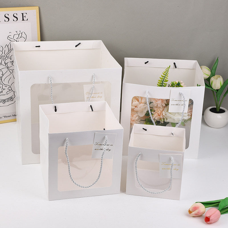 10pcs-Jumbo Thickened Square Gift Bags, Clear Cellophane Flower Bouquet Tote Bags, Plant Pot Wrapping Bags