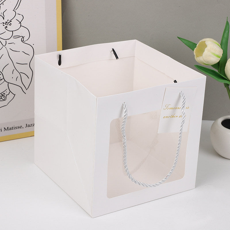 10pcs-Jumbo Thickened Square Gift Bags, Clear Cellophane Flower Bouquet Tote Bags, Plant Pot Wrapping Bags
