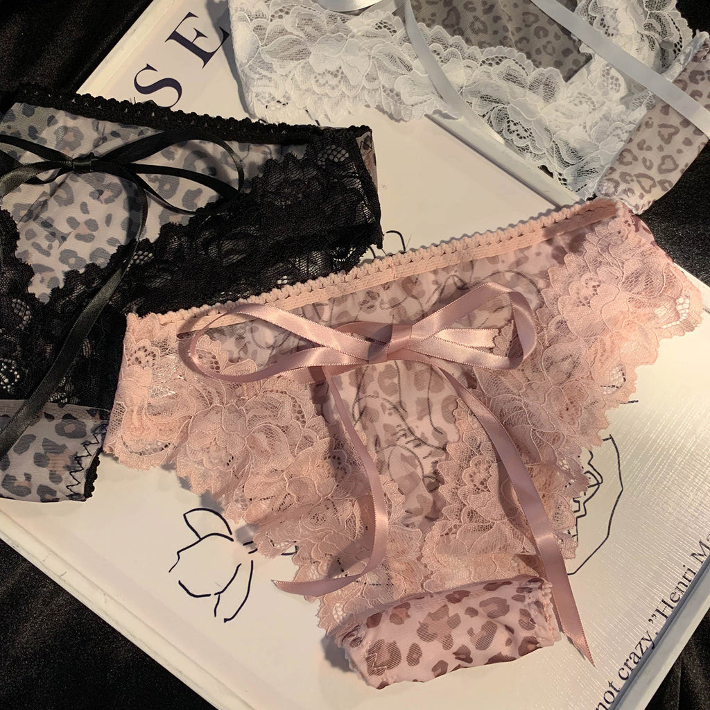 Sexy Cut-Out Lace Panties with Leopard Print - 3-Pack