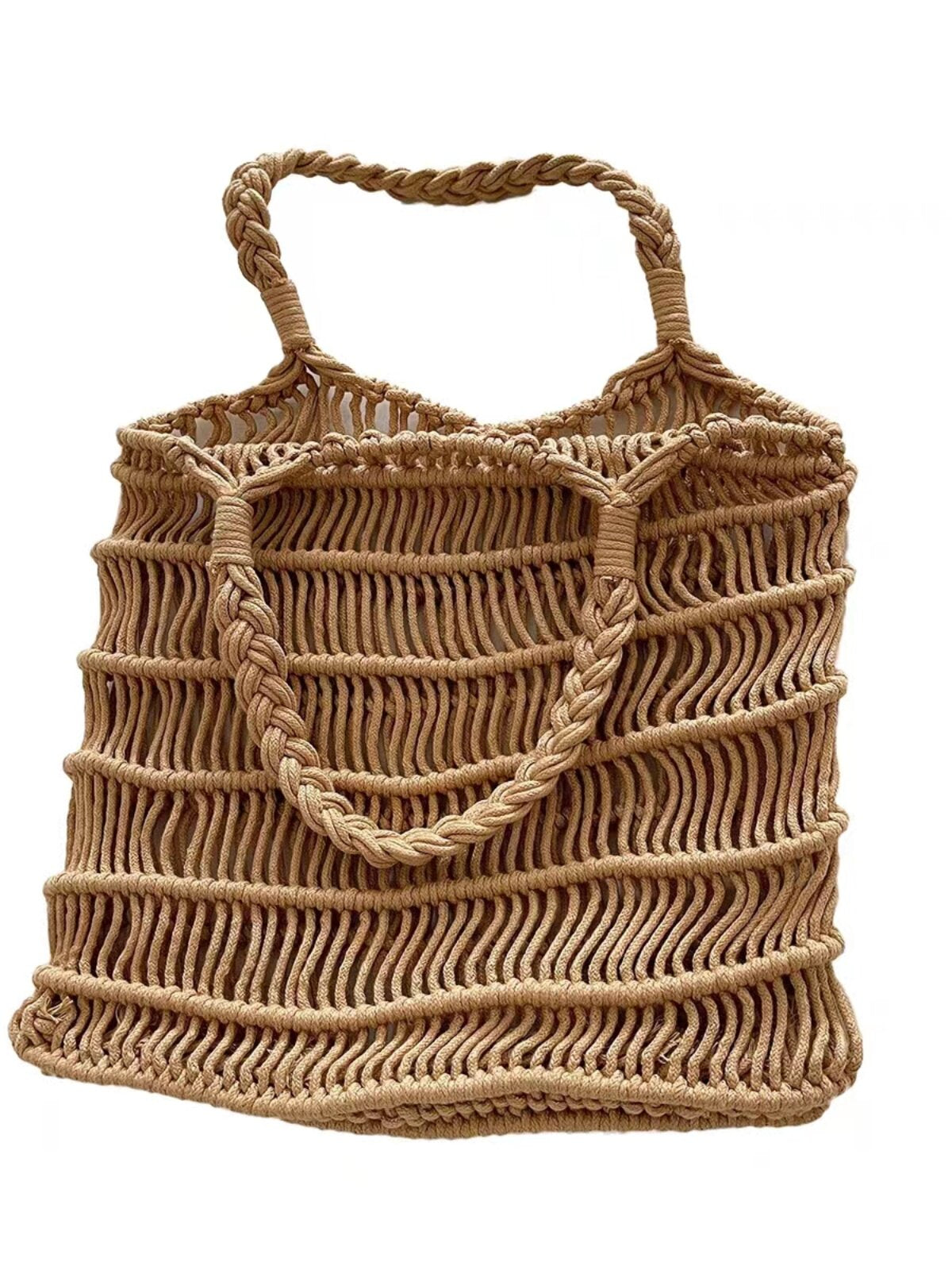 Handmade Crochet Straw Woven Hollow Out Beach Bag, Fashionable Single Shoulder Bag for Women, Summer Essential