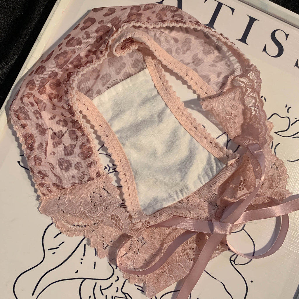 Sexy Cut-Out Lace Panties with Leopard Print - 3-Pack