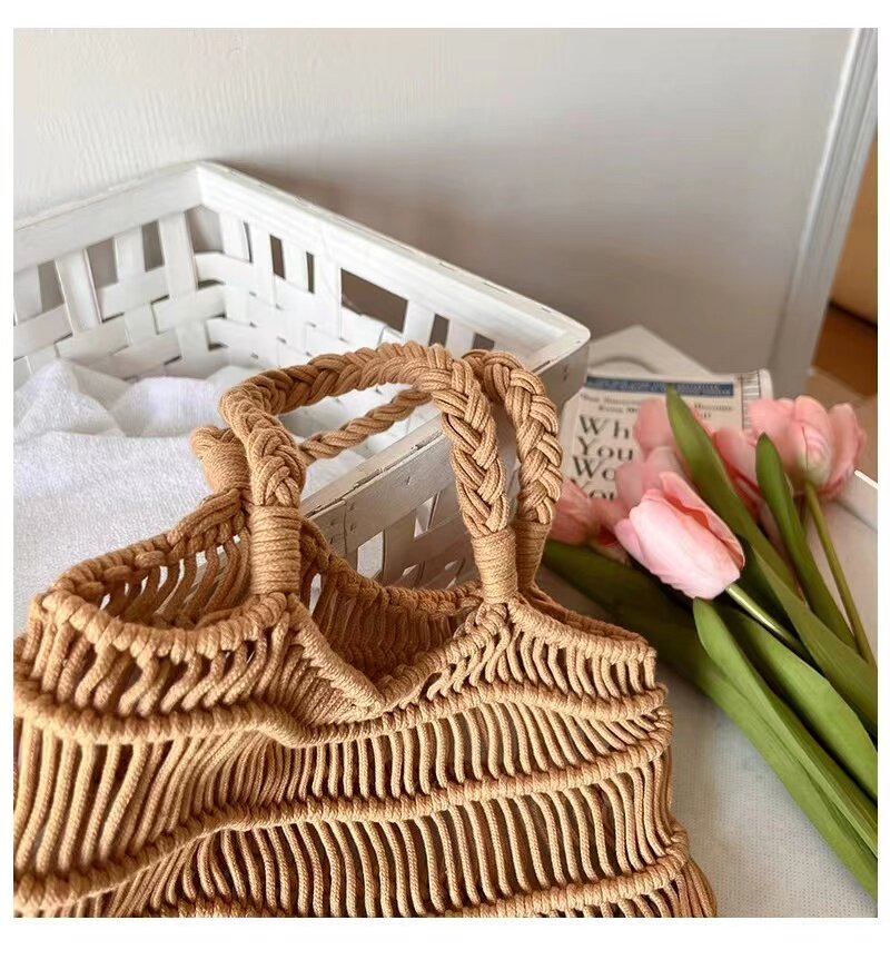 Handmade Crochet Straw Woven Hollow Out Beach Bag, Fashionable Single Shoulder Bag for Women, Summer Essential