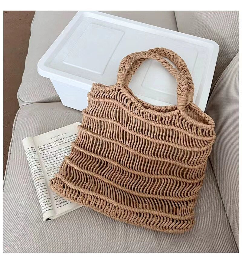 Handmade Crochet Straw Woven Hollow Out Beach Bag, Fashionable Single Shoulder Bag for Women, Summer Essential