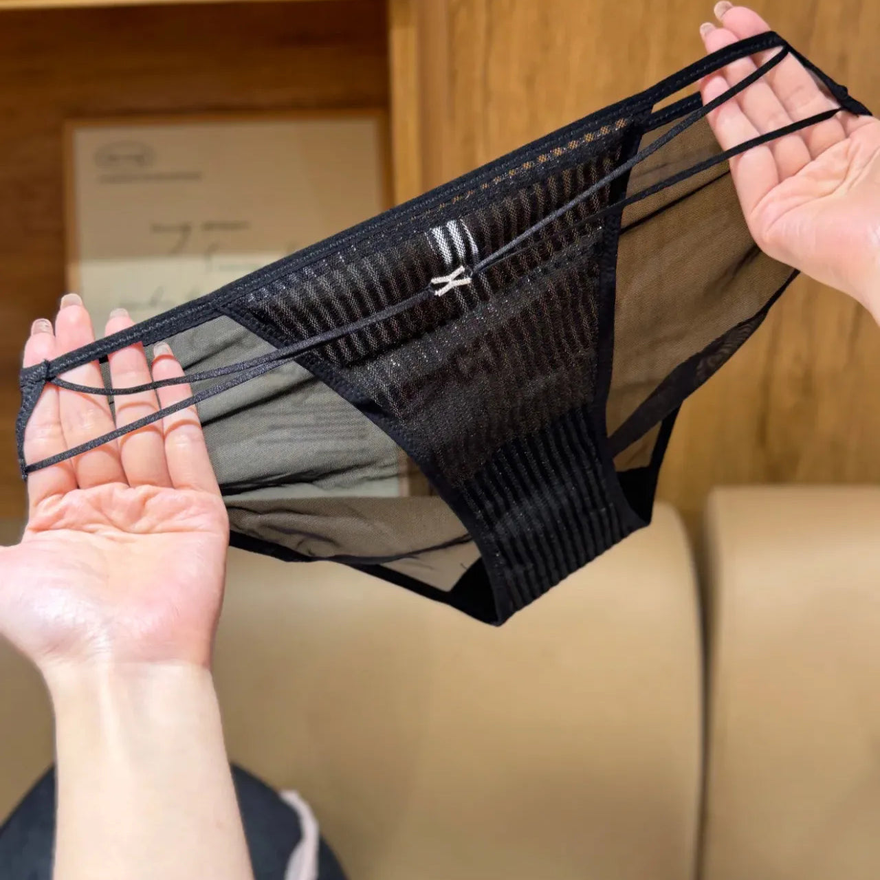 Studded Open-Back Panties, French Style Sexy Underwear - 3-Piece Set