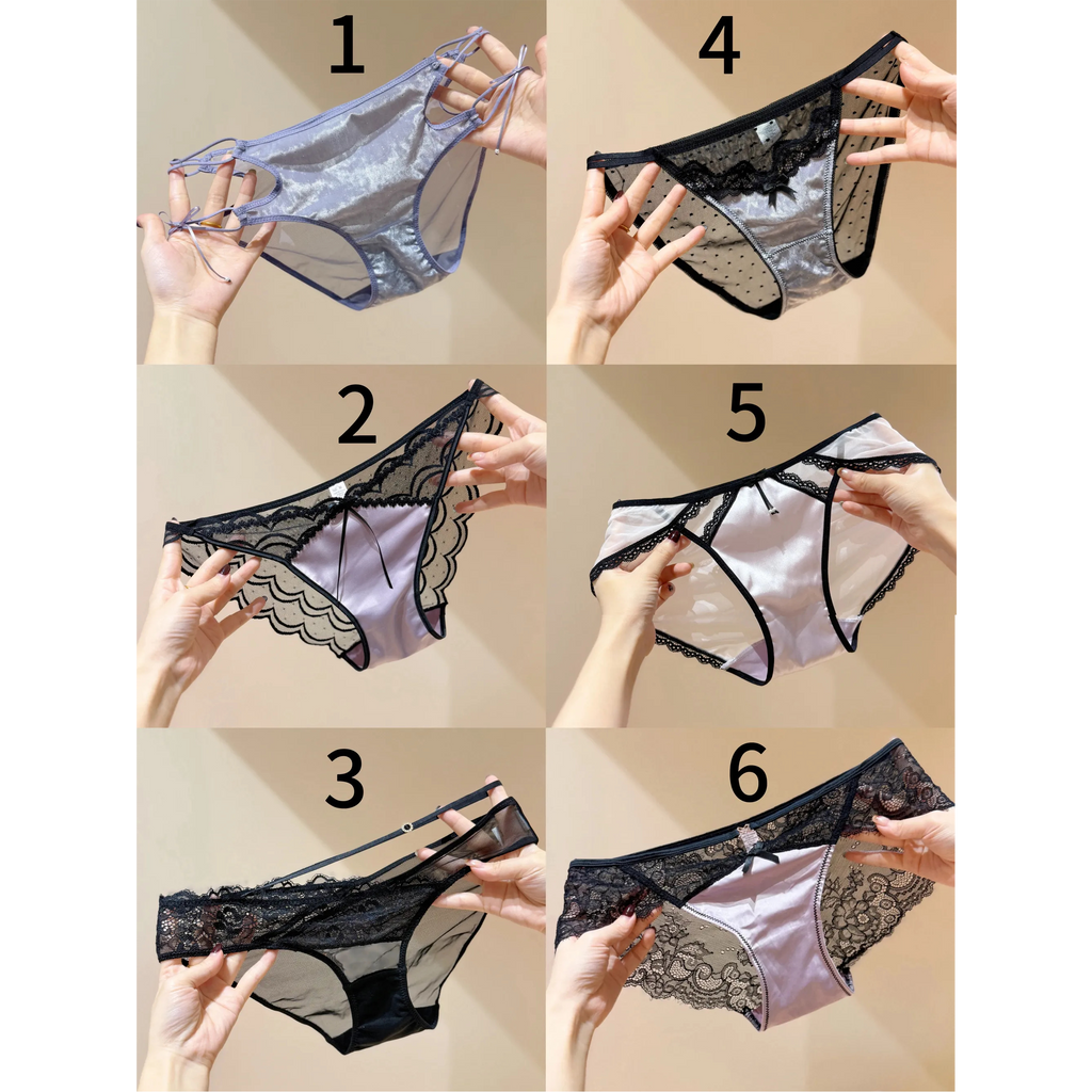 French velvet luxury waist sexy lace comfortable triangle underwear - six-piece set