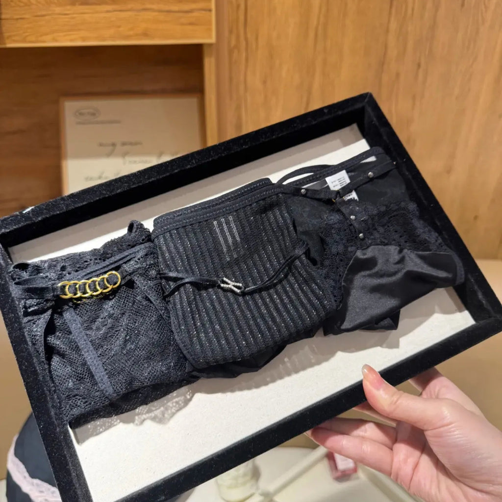 Studded Open-Back Panties, French Style Sexy Underwear - 3-Piece Set