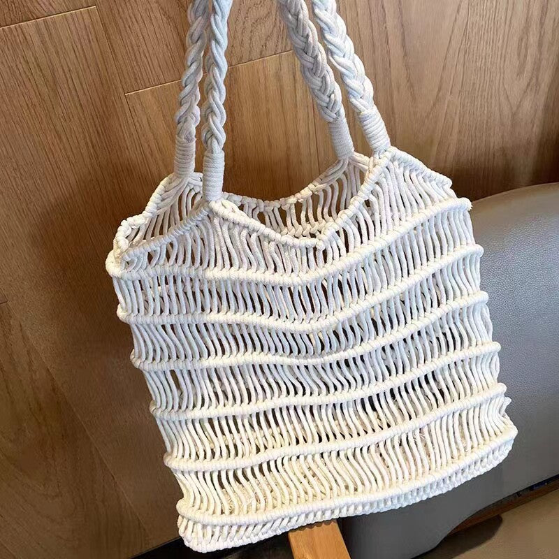 Handmade Crochet Straw Woven Hollow Out Beach Bag, Fashionable Single Shoulder Bag for Women, Summer Essential