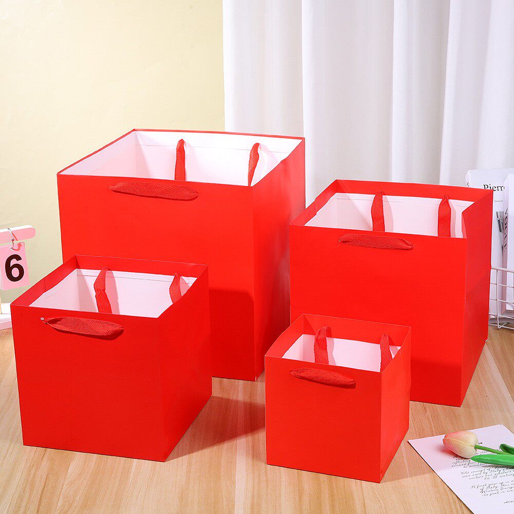 10pcs-Square Gift Bags, Birthday Party Favor Bags, Paper Tote Bags with Handle