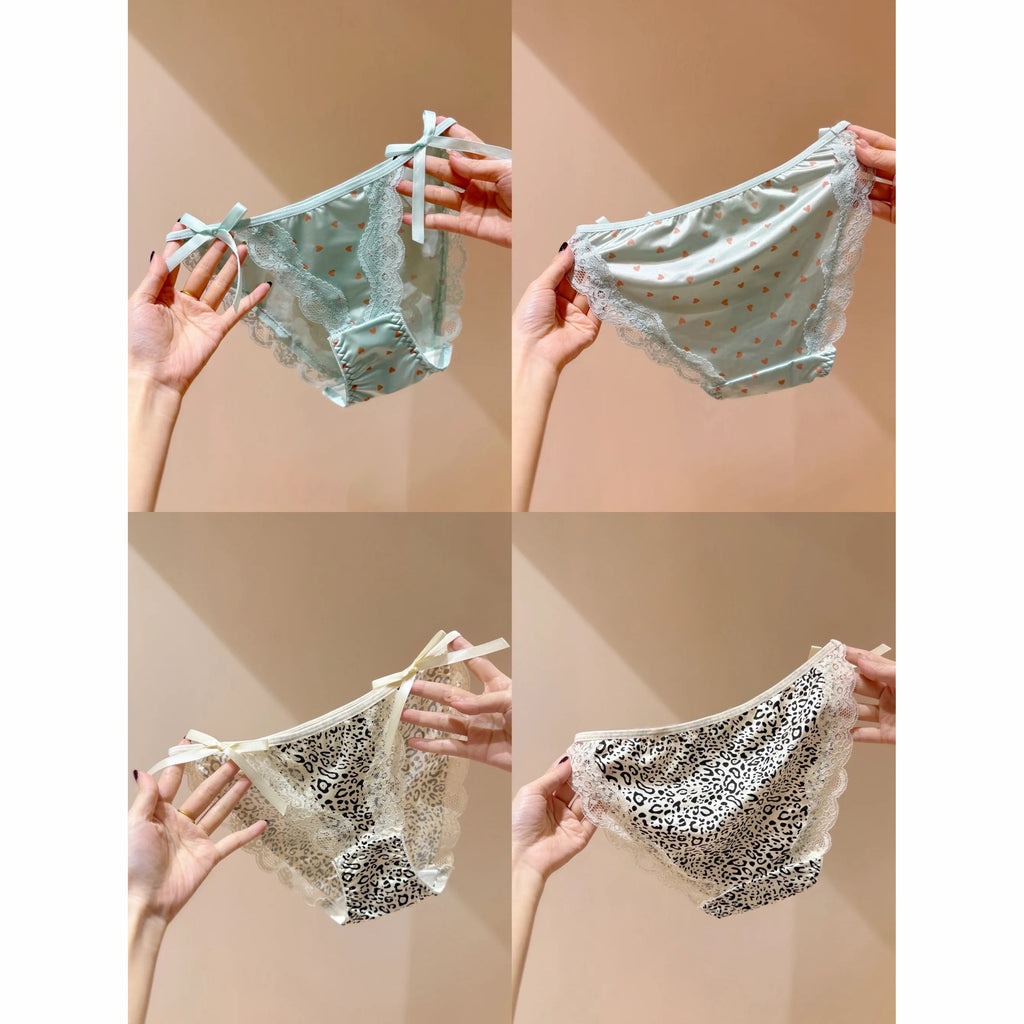 High-slit satin bow comfort panties - 4-pack