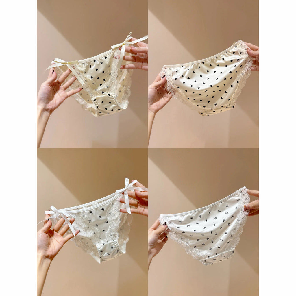 High-slit satin bow comfort panties - 4-pack