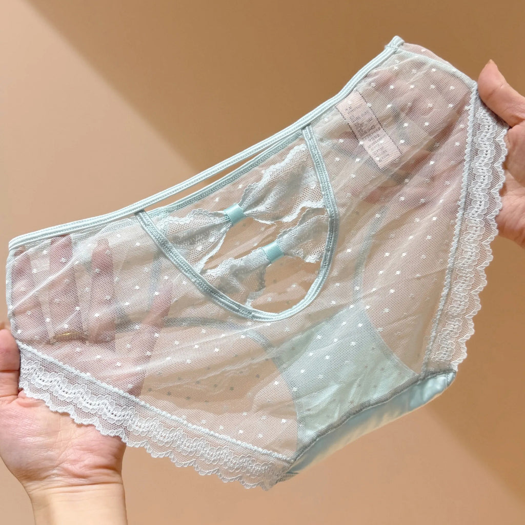 Sweet blue-green satin panties - 3-piece set