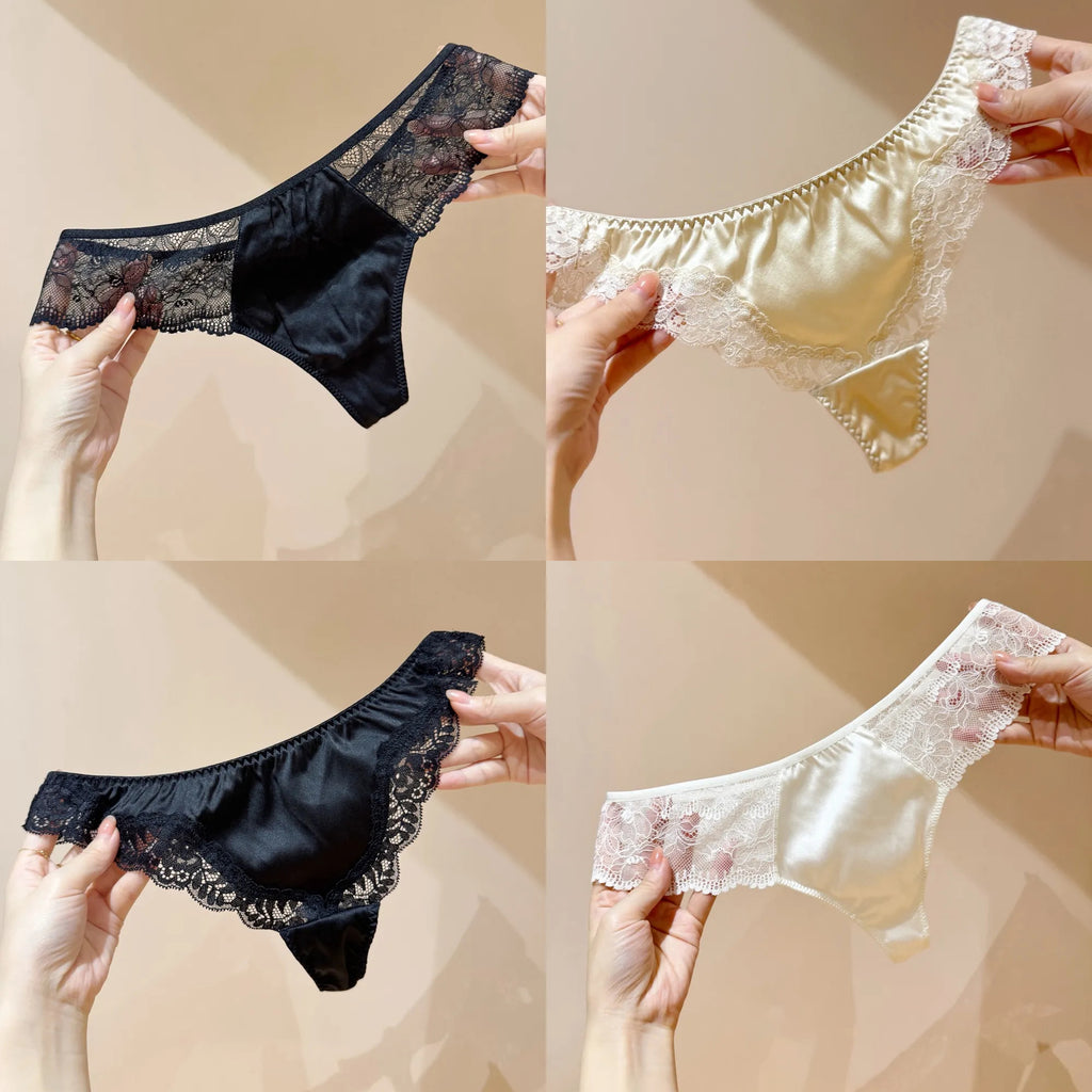 Luxurious Mulberry Silk Panties: French-Designed Lace Underwear, 4-Pack