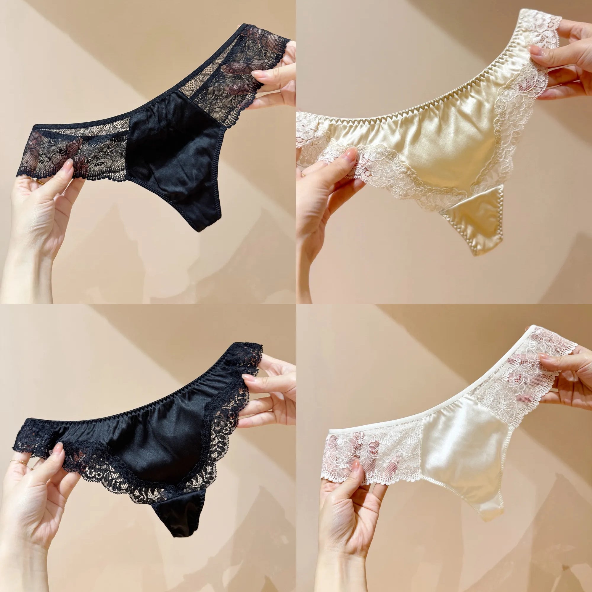 Luxurious Mulberry Silk Panties: French-Designed Lace Underwear, 4-Pack