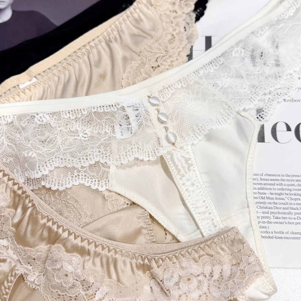 Luxurious Mulberry Silk Panties: French-Designed Lace Underwear, 4-Pack