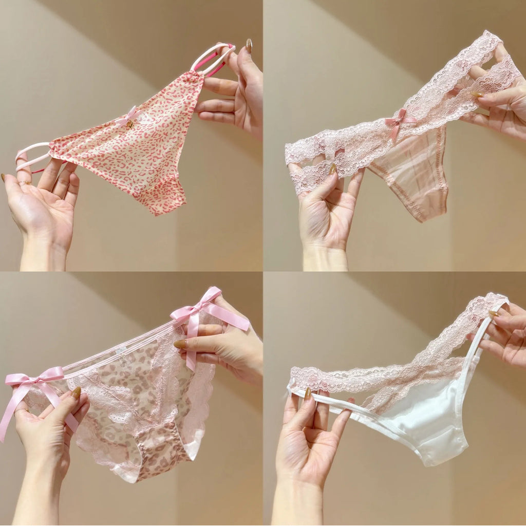 French Style Pink Leopard Print Sweet Lace Panties - 4-Pack