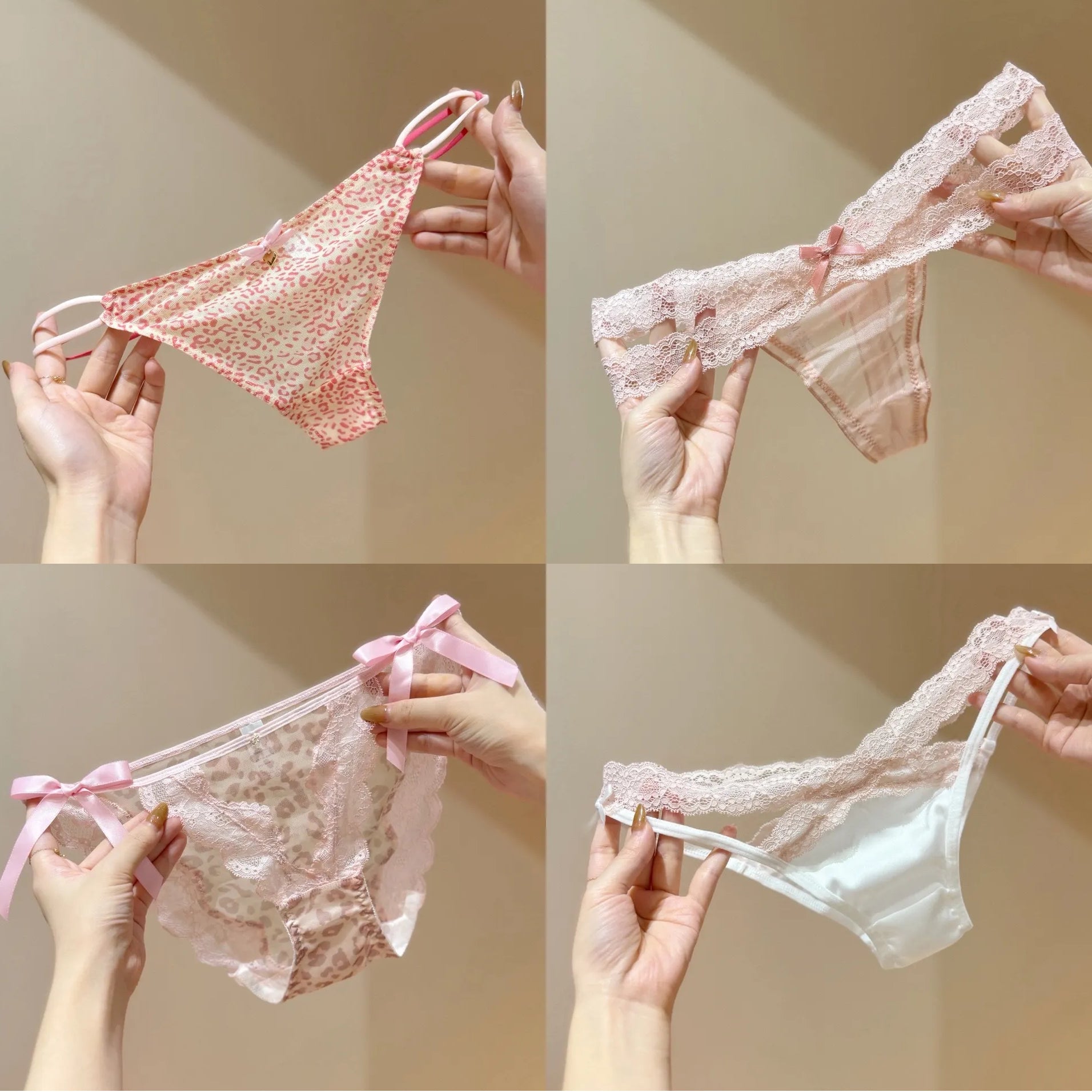 French Style Pink Leopard Print Sweet Lace Panties - 4-Pack