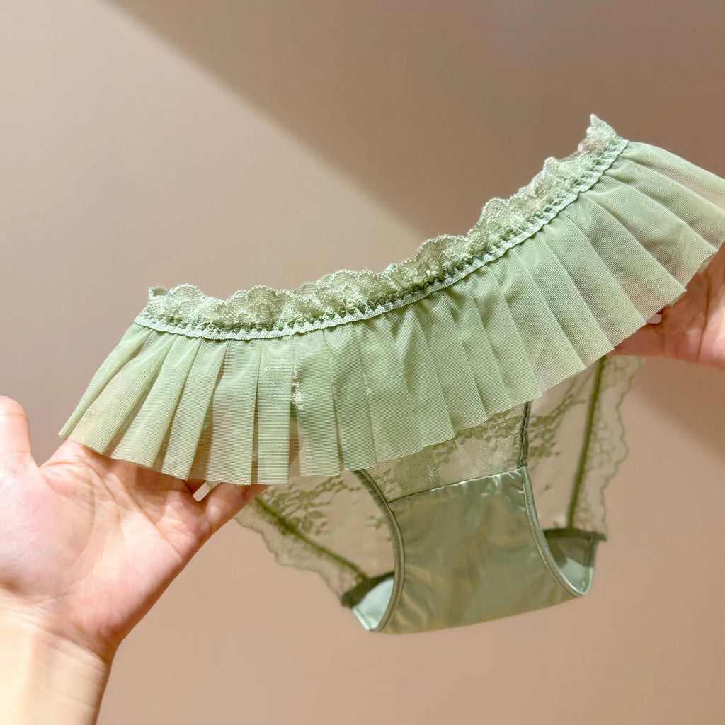 French Lace Girly Knitted Panty with Ruffle Hem & Drawstring - 3-Pack