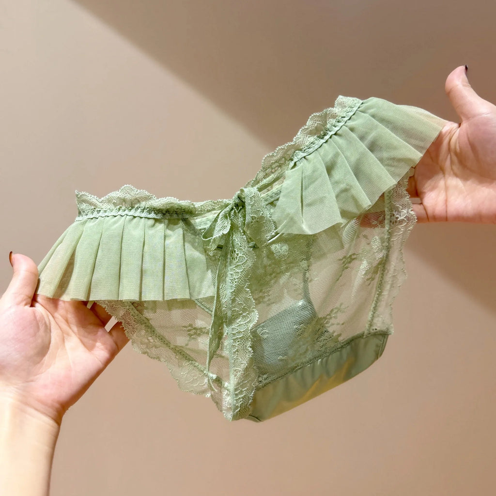 French Lace Girly Knitted Panty with Ruffle Hem & Drawstring - 3-Pack